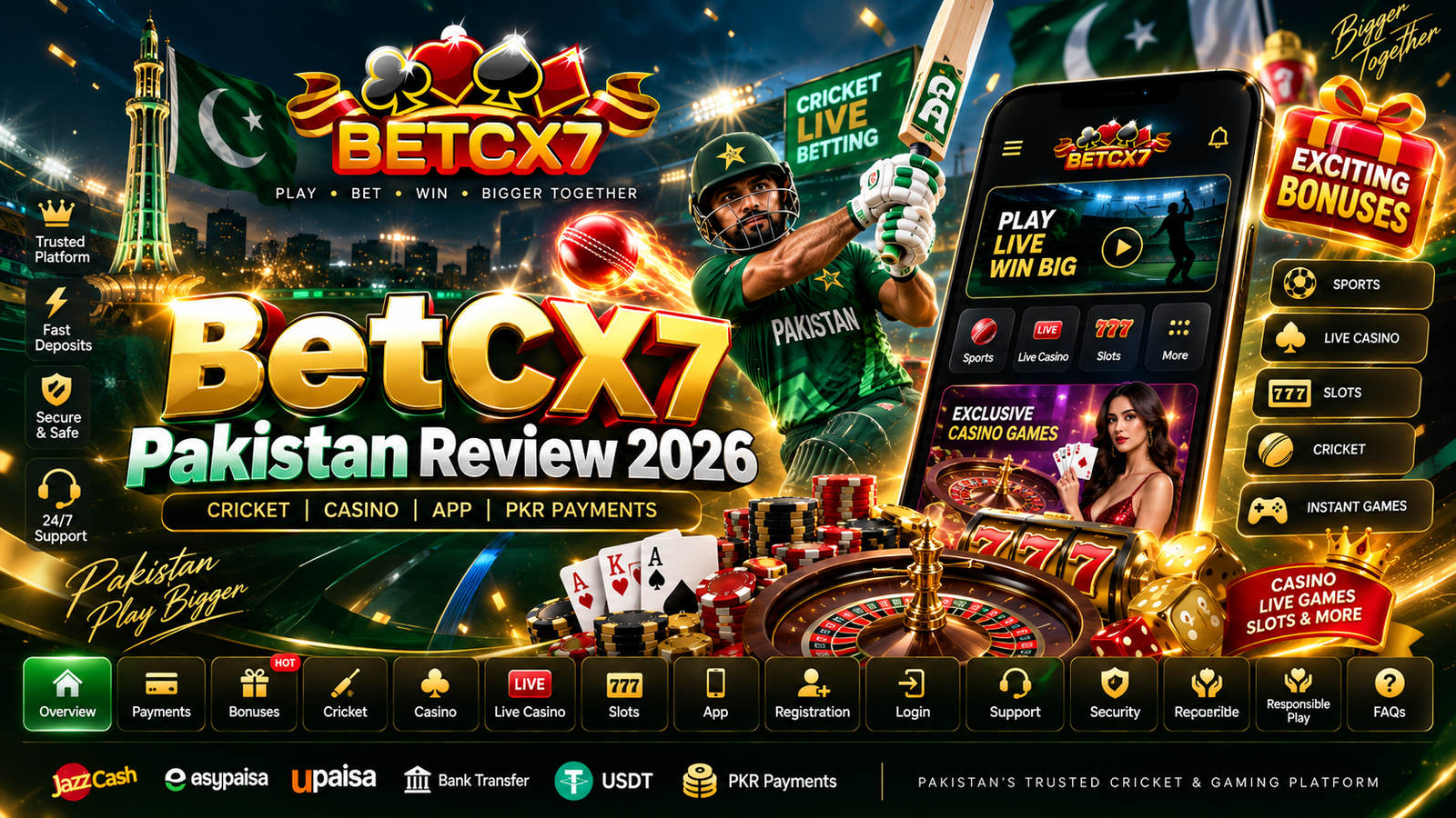 BetCX7 Pakistan Review 2026 cricket casino app and PKR payments
